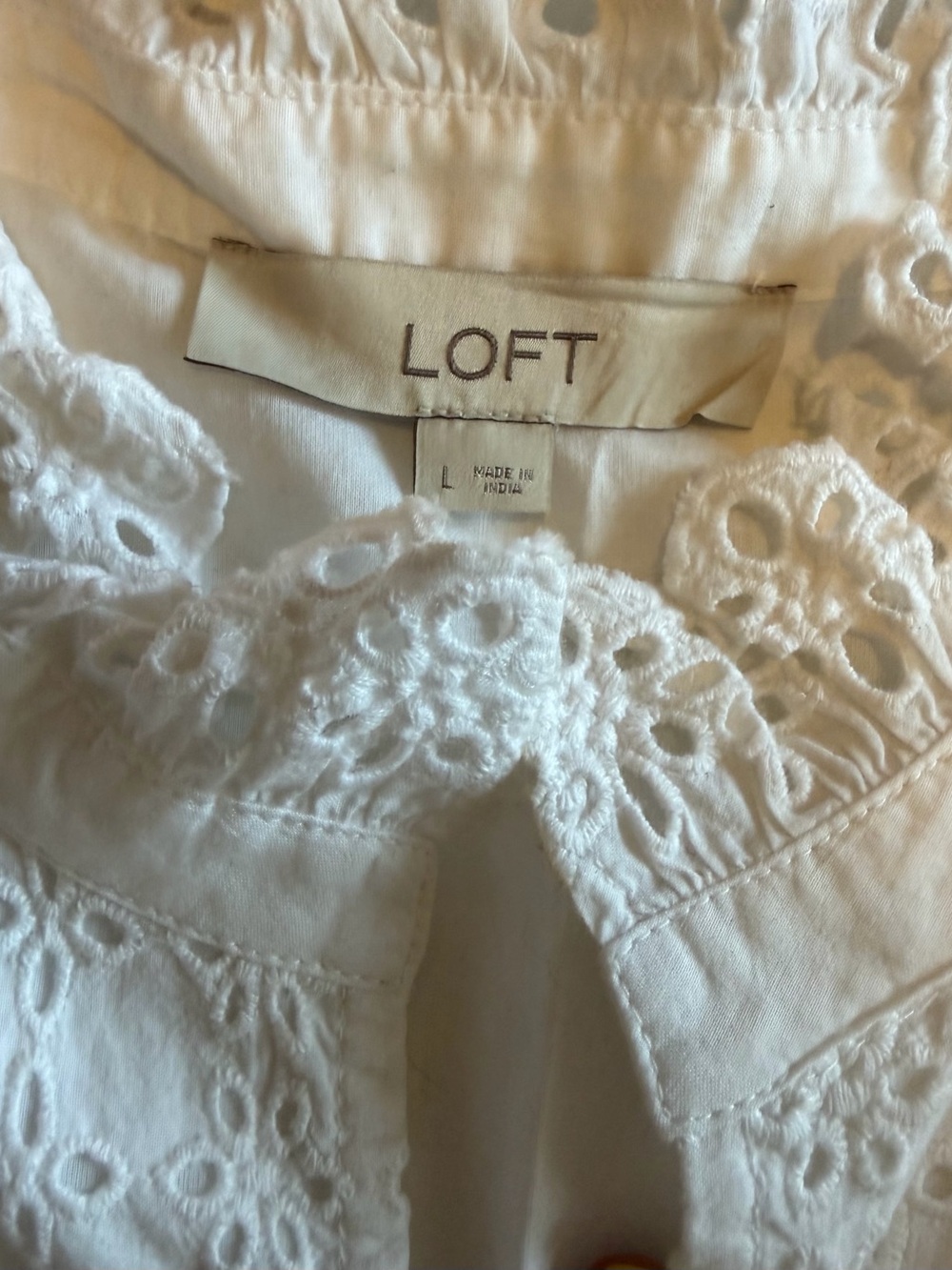 LOFT White Eyelet Button Front Peasant Blouse - Picture 3 of 7